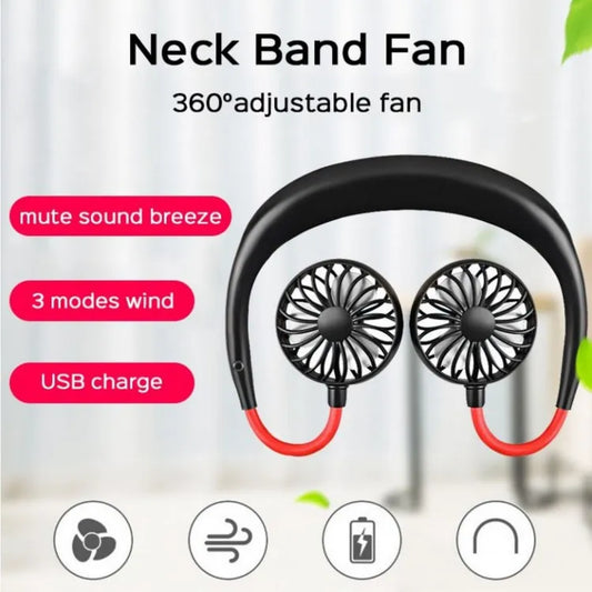 Cartoon Neck Hanging Fan, Usb Rechargeable Travel Neck Fan, Outdoor Ventilator Air Cooler Cooling Neckband Fan, Bladeless Hanging Neck Fan, Summer Traveling Outdoor Sports Fans, Hands Free Rechargeable Head Fan - Eleven Express